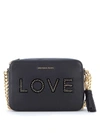 MICHAEL KORS GINNY BLACK LEATHER SHOULDER BAG WITH LOVE WRITING,10556648