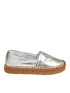 Dolce & Gabbana Metallic Silver Logo Embossed Leather Esapdrilles In Silver