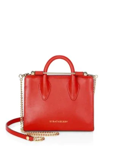 Strathberry Nano Leather Tote In Ruby