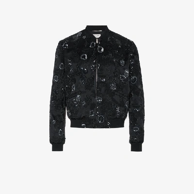Saint Laurent Sequin Embroidered Bomber Jacket In Black