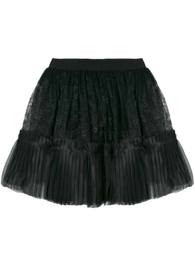 Amen Full Lace Pleated Skirt In Black