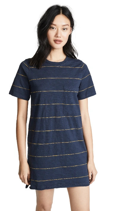 Knot Sisters Sunset Stripe T-shirt Dress In Navy Mustard Mini Stripe