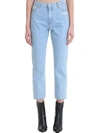 Off-white Mid Rise Denim Cropped Jeans In Cyan