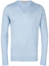 JOHN SMEDLEY JOHN SMEDLEY LONG-SLEEVE V-NECK SWEATER - BLUE,BLENHEIM12823509