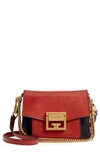 GIVENCHY MINI GV3 LEATHER & SUEDE CROSSBODY BAG - RED,BB501BB033