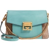 GIVENCHY SMALL GV3 LEATHER & SUEDE CROSSBODY BAG - BLUE/GREEN,BB501CB033