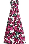 MILLY WOMAN AVA STRAPLESS FLORAL-PRINT COTTON-BLEND FAILLE GOWN FUCHSIA,US 13331180551760592