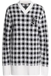 CHRISTOPHER KANE WOMAN APPLIQUÉD CHECKED WOOL AND CASHMERE-BLEND SWEATER BLACK,US 14693524282956908
