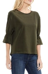 VINCE CAMUTO SMOCKED ELBOW SLEEVE FRENCH TERRY TOP,9028608