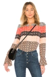 Derek Lam 10 Crosby Tie Sleeve Print Silk Blouse In Pink