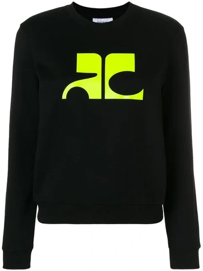 Courrèges Logo Printed Cotton Sweatshirt In Black/yellow