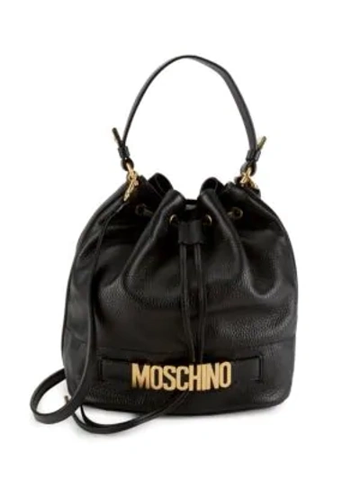 Moschino Drawstring Leather Bucket Bag In Black