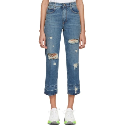 Stella Mccartney Distressed Cropped Jeans In 4111 Blue