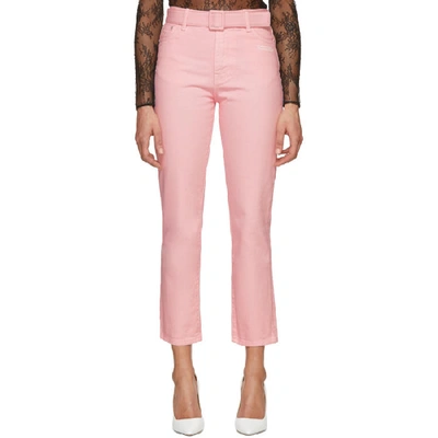 Off-white Belted Straight-leg Cropped Jeans In Pink