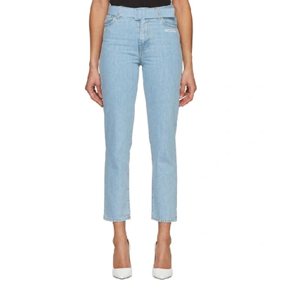 Off-white Mid Rise Denim Cropped Jeans In Blue