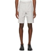 THOM BROWNE THOM BROWNE GREY AND WHITE SEERSUCKER SIDE ZIP BACKSTRAP SHORTS,MTC056A-00572