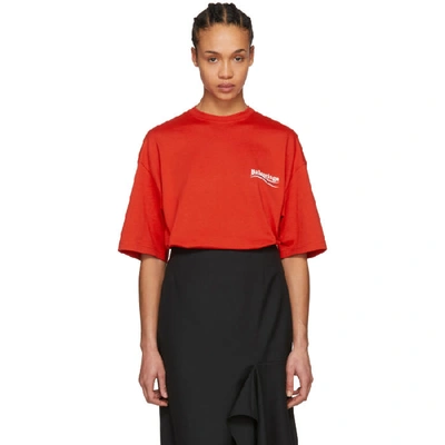 Balenciaga Logo-print Dropped-shoulder Cotton T-shirt In Red