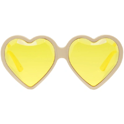 Gucci Off-white & Yellow Heart Sunglasses  In Neutrals