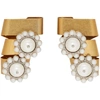 MIU MIU Gold & Off-White Two Flower Pearl Earrings,5JO269 2BM1