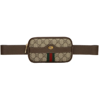 Gucci Brown Mini Gg Supreme Default Belt Bag In Beige