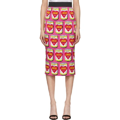 Dolce & Gabbana Can Print Silk Blend Charmeuse Pencil Skirt In Pink&purple