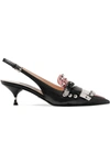 PRADA STUDDED FRINGED LEATHER SLINGBACK PUMPS