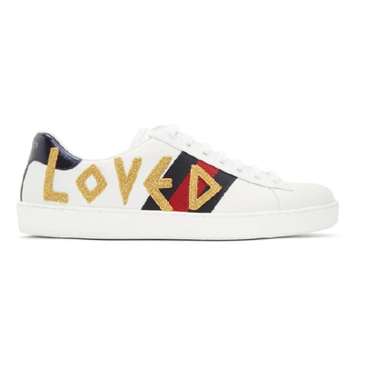 Gucci New Ace Embroidered Leather Trainers In White