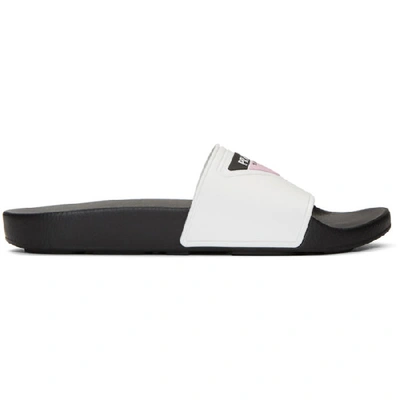 Prada 20mm Logo Embossed Rubber Slide Sandals In White