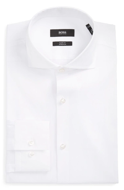 Hugo Boss Jason Slim Fit Solid Cotton Blend Dress Shirt In White