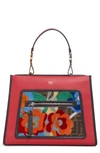 FENDI SMALL RUNAWAY FLORAL TAPPETINO LEATHER TOTE - RED,8BH344-A1ZX