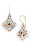 KONSTANTINO ETCHED SILVER PEARL & RUBY DROP EARRINGS,SKMK3144-459