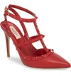 Valentino Rockstud Leather 100mm Pump In Red/ Red