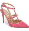 Valentino Rockstud T-strap Pump In Pink/ Pink