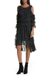 JOIE ALPHEUS COLD SHOULDER RUFFLED SILK DRESS,18-1-001315-DR00820