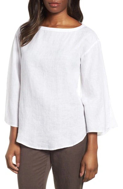 Eileen Fisher Organic Linen Boatneck Top In White