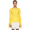 Jw Anderson Tie-detailed Ribbed Cotton-jersey Top In Bright Yellow