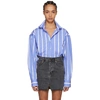 VETEMENTS Blue & White Stripe Fold-Up Cropped Oversized Shirt,WSS18SH3