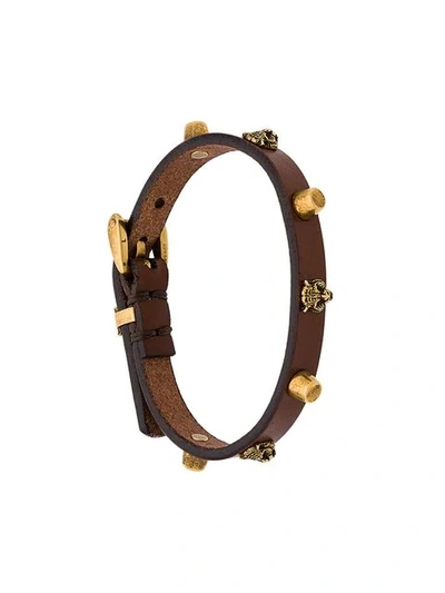 Gucci Leather Bracelet With Feline Heads In Undefined