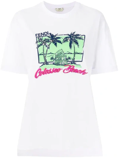 Fendi White Sequinned 'colosseo Beach' T-shirt