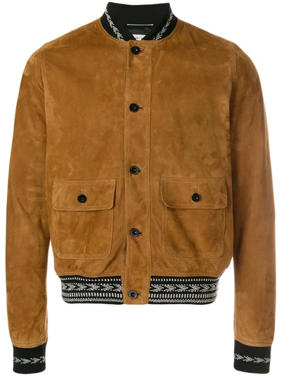 Saint Laurent Leather Bomber Jacket In Brown