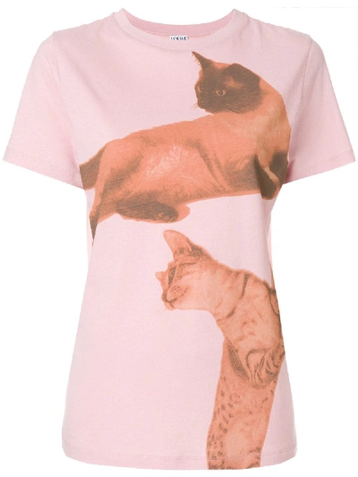 Loewe Cat Print Crew Neck Shortsleeved T-shirt In Pink