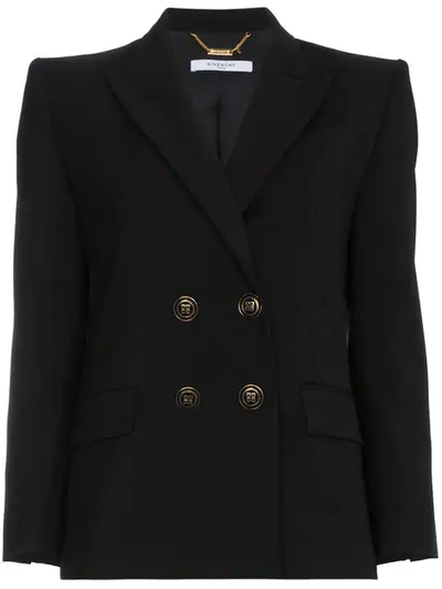 Givenchy Double Breasted Wool & Mohair Blazer In Black