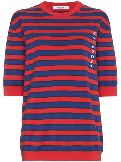 Givenchy Logo-print Striped Cotton-blend Sweater In Red