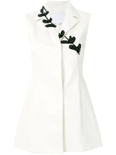 Noon By Noor Embellished Grier Notch Collar Sleeveless Pleated Blouse In White