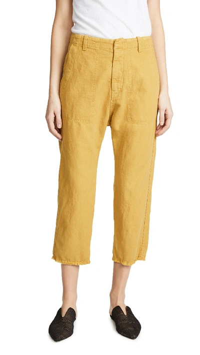 Nili Lotan Luna Cotton & Linen Twill Crop Trousers In Mustard