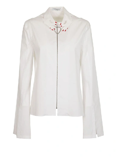 Vivetta Hands Collar Heart Zip-up Poplin Shirt In White