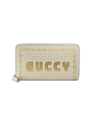 Gucci Guccy Script Zip-around Wallet In White