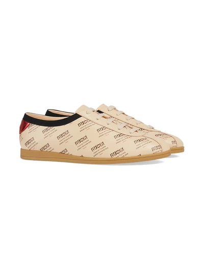 Gucci Nude, Black And Red Falacer Stamp Invite Leather Sneakers In Beige