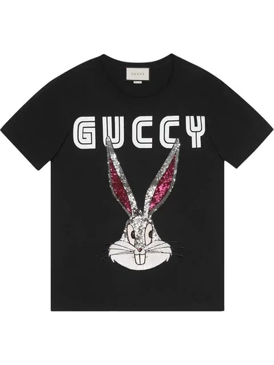 Gucci Black Guccy Crystal Bugs Bunny T-shirt