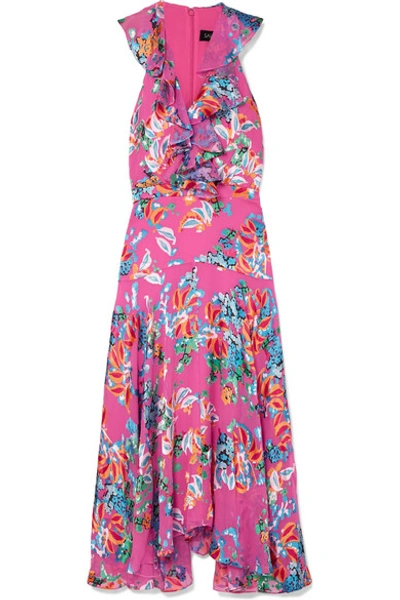 Saloni Rita Floral-print Devoré-chiffon Midi Dress In Pink Multi